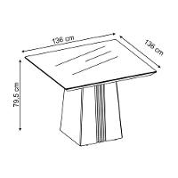 Sala de Jantar Completa Itália Tampo Madeirado c/ Vidro Curvo 136x136cm e 8 Cadeiras Sofia Cedro/Off White - Ipe/Linho Neve - DJ Móveis - 7