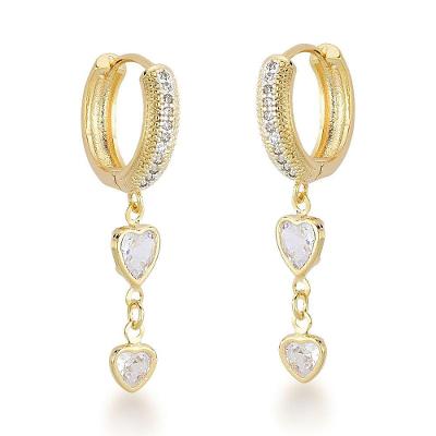 Brinco Argola Com Duas Zirconias Penduradas Banhado A Ouro 18k