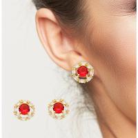 Conjunto Colar E Brincos Com Zirconia Vermelha Banhada A Ouro 18k - 2