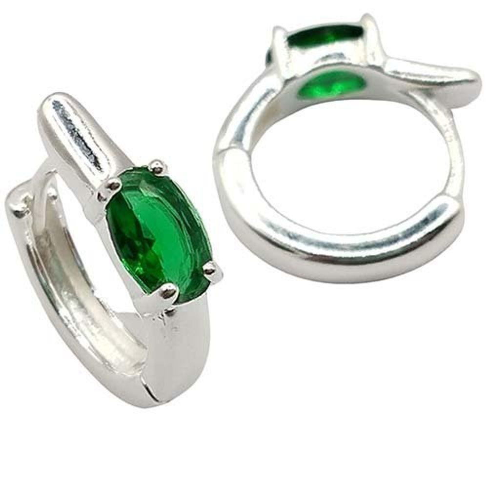 Brinco Argola Com Ponto De Luz Oval Colorido Prata 925 - 1