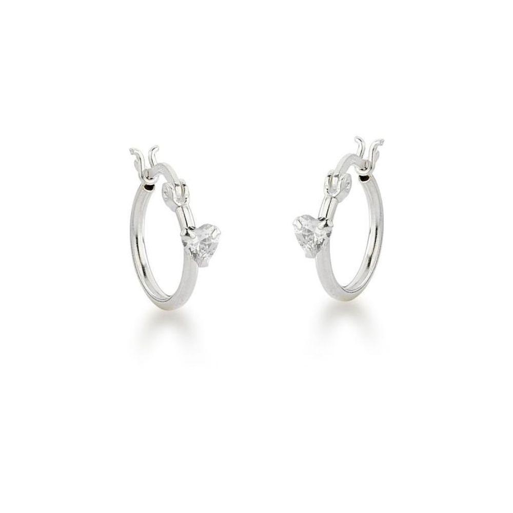 Brinco Argola Com Ponto De Luz Coração Prata 925 - 1