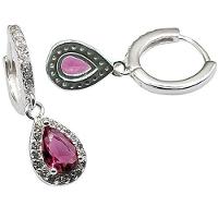 Brinco Argola Com Pingente Ponto De Luz Gota Colorido Prata 925 - 1