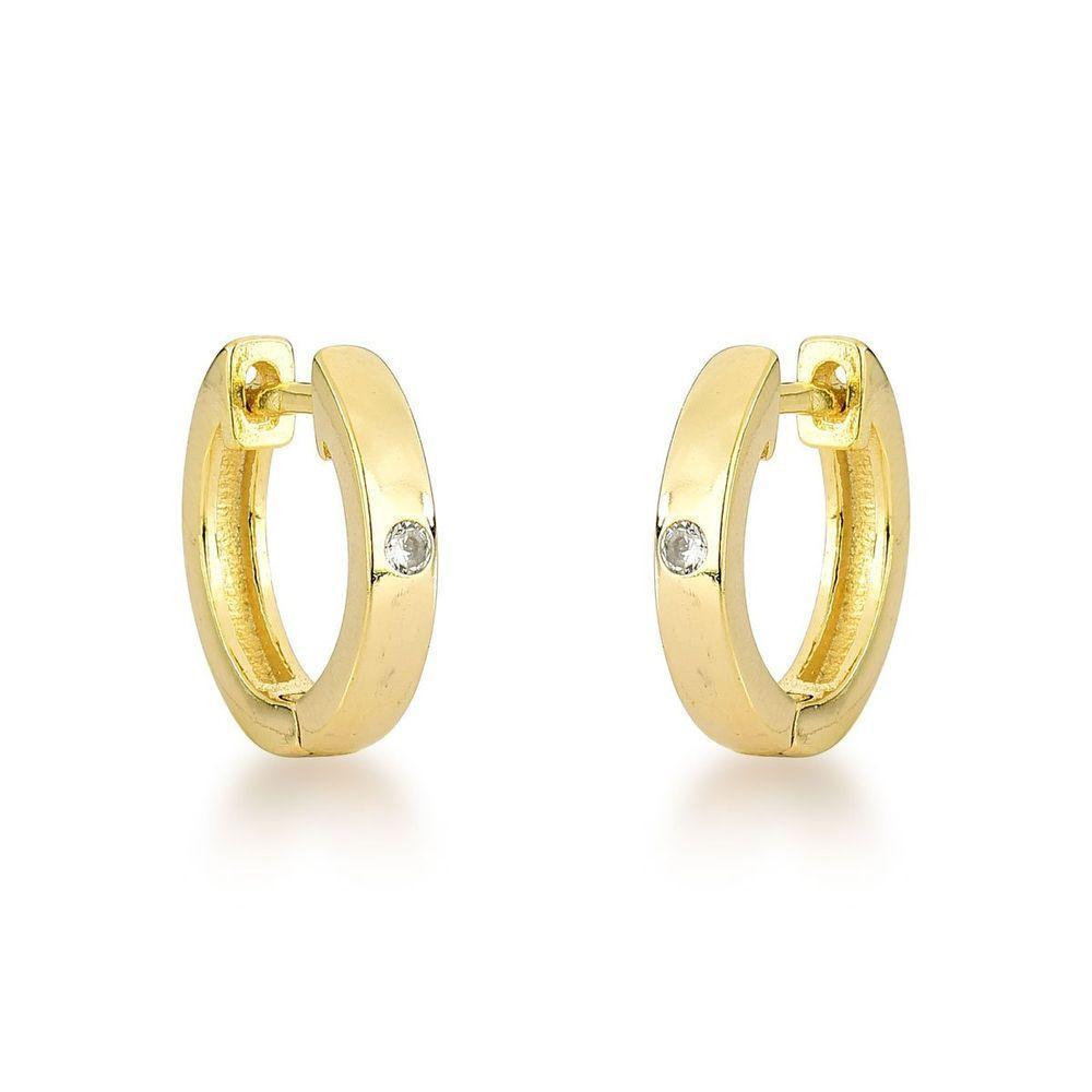 Brinco Argola Unissex Ponto De Luz 1,4cm Banhado A Ouro 18k - 1