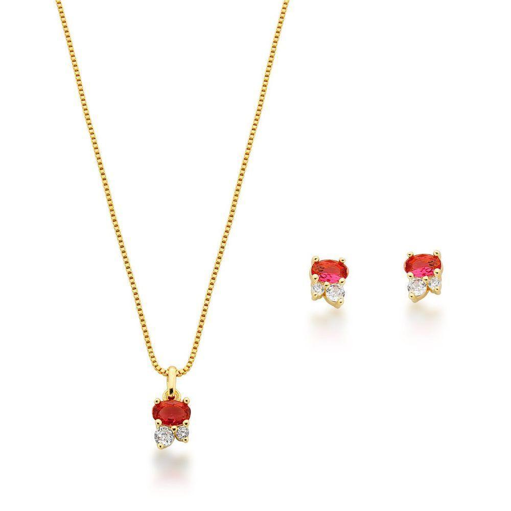 Conjunto Colar E Brincos Delicado Banhado A Ouro 18k - 1