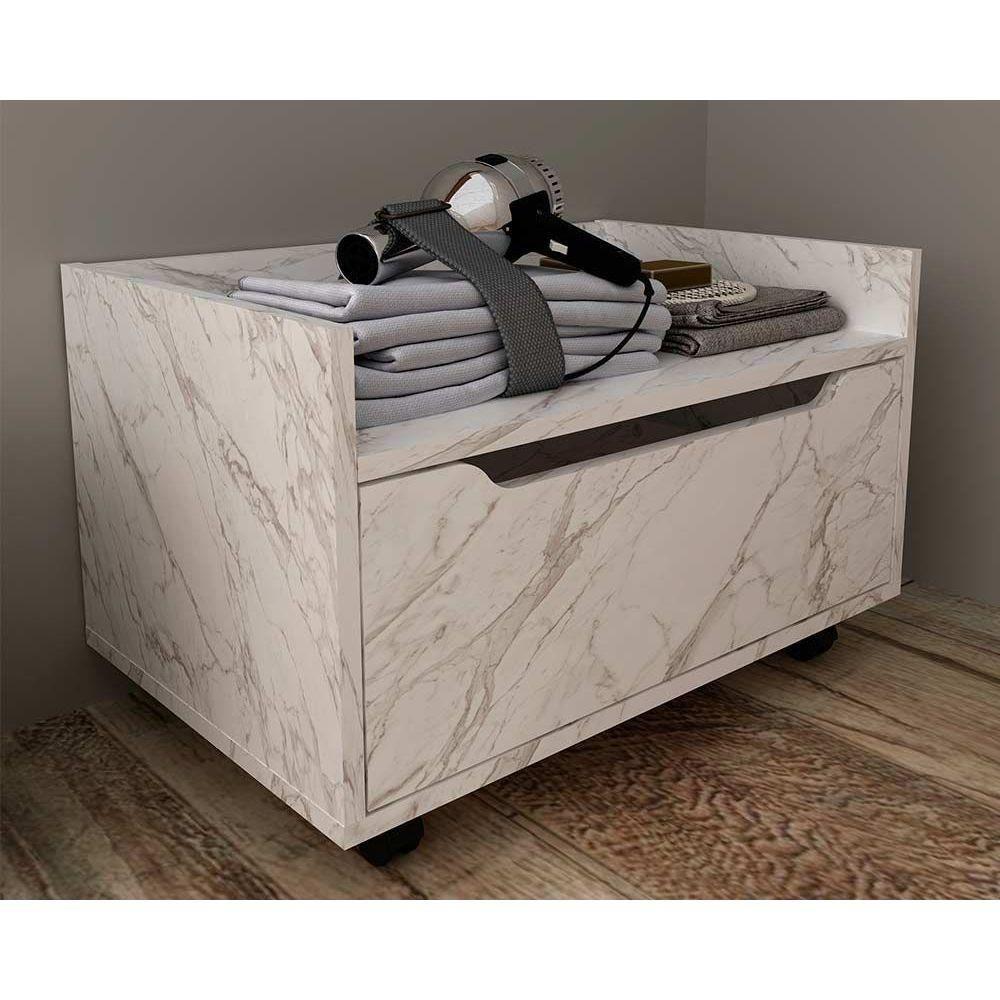 Gabinete de Banheiro Suspenso BN3647 s/ Cuba 1 Gaveta e Rodizio 60cm cor Mármore Branco - Tecno Mobili - 1