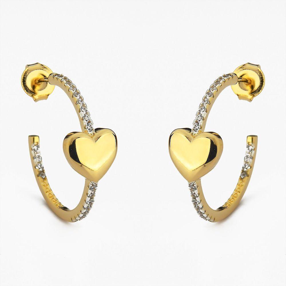 Brinco Argola Média Folheado A Ouro Com Coração Banhada A Ouro 18k - 1