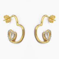 Brinco De Argola Com Coração Cravejado Com Zircônias Banhado A Ouro 18k - 1