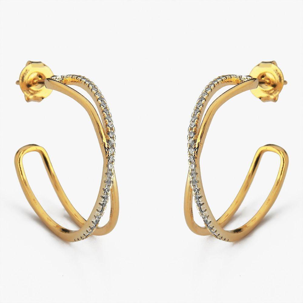 Brinco De Argola Com 2 Fio Cravejado Com Zircônias - 1