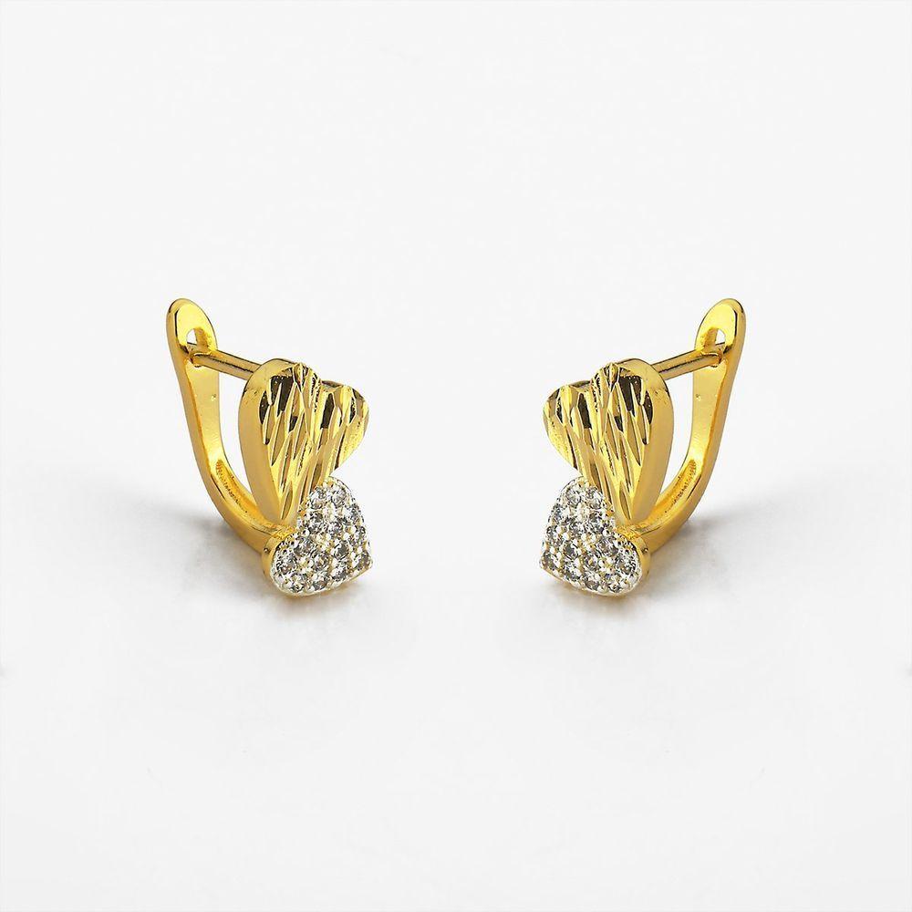 Brinco De Argola Com Coração Cravejado Banhado A Ouro 18k - 1