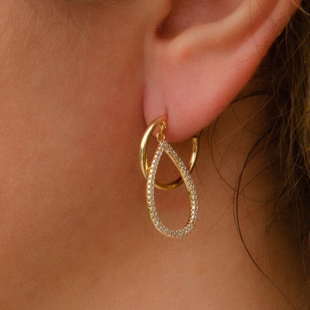 Brinco Argola Com Gota Cravejada Com Zircônia Banhado A Ouro 18k - 2