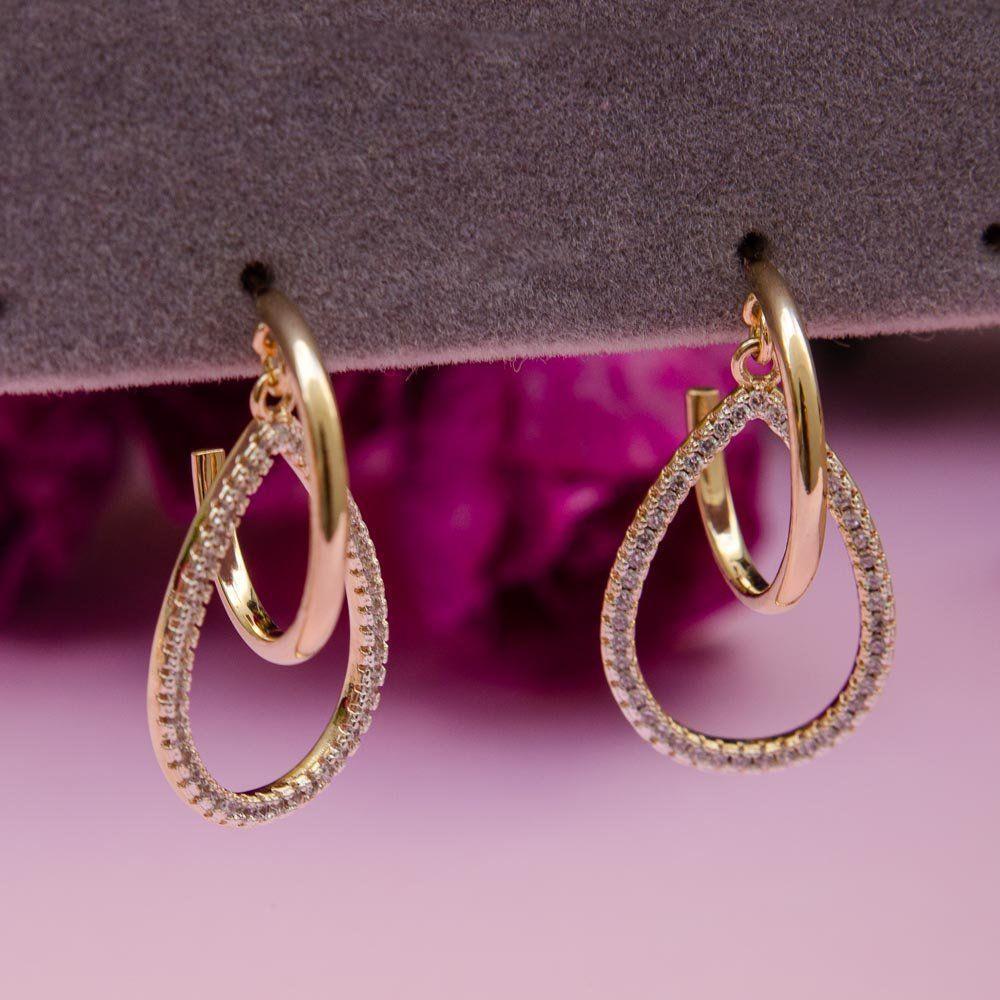 Brinco Argola Com Gota Cravejada Com Zircônia Banhado A Ouro 18k - 3