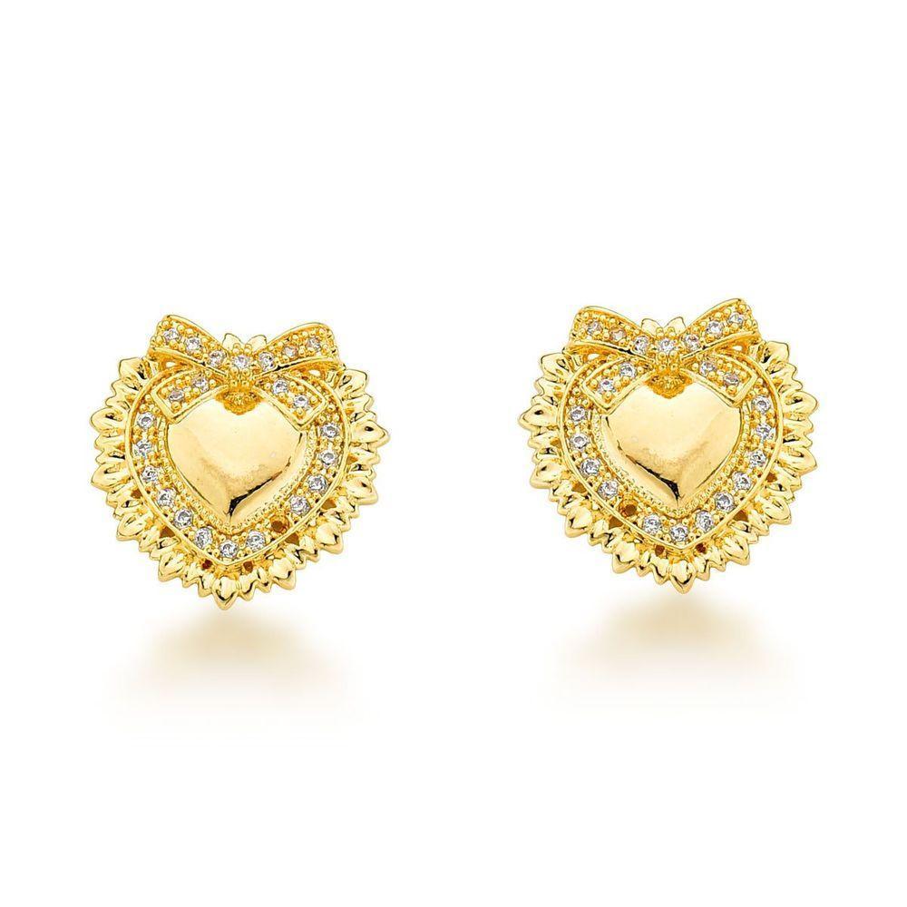 Conjunto Colar E Brincos Coração Com Laço Banhado A Ouro 18k - 4