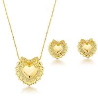 Conjunto Colar E Brincos Coração Com Laço Banhado A Ouro 18k - 1