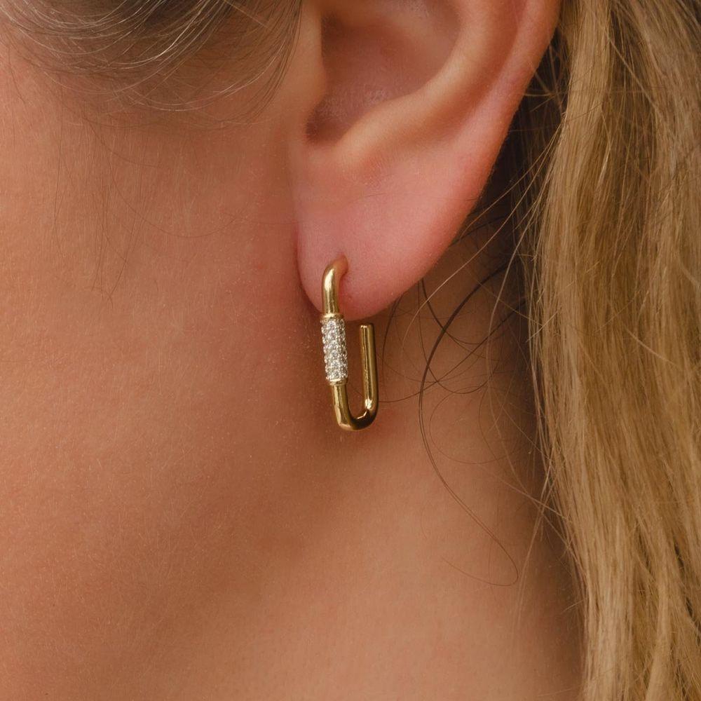 Brinco De Argola Retangular Com Parte Cravejado Em Zircônia Banhado Em Ouro 18k - 2