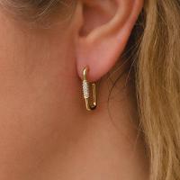 Brinco De Argola Retangular Com Parte Cravejado Em Zircônia Banhado Em Ouro 18k - 2