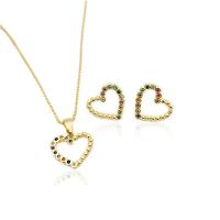 Conjunto Colar E Brincos Coração Colorido Banhado A Ouro 18k - 1