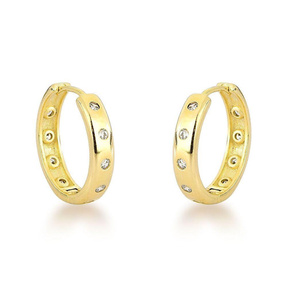 Brinco Argola 3,5mm Com Ponto De Luz Banhada A Ouro 18k Banhado A Prata - 1