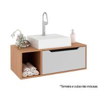 Gabinete de Banheiro Suspenso BN3644 s/ Cuba 1 Porta 80cm cor Amêndoa/Branco - Tecno Mobili