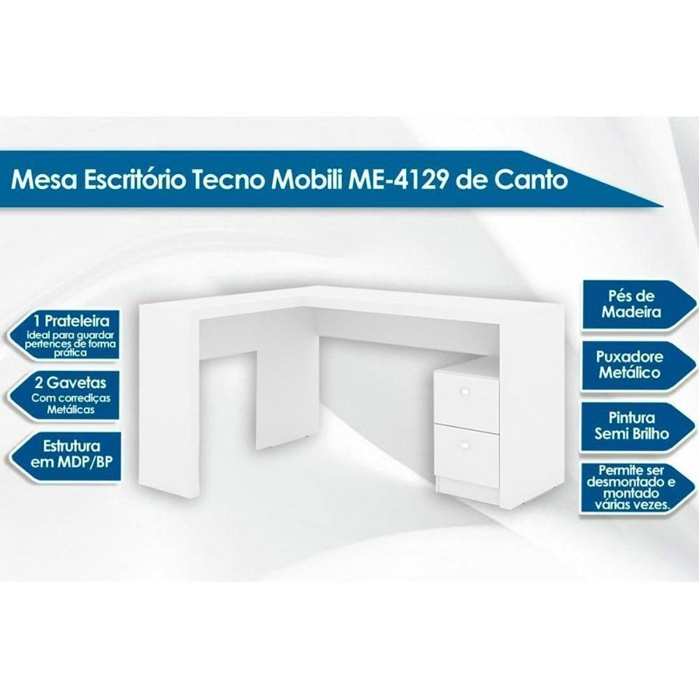 Escritório Completo 1 Mesa De Canto Para Escritório Me4129 + 1 Estante Me4132 + 1 Gaveteiro Me4133 3 Peças Nogal - 3