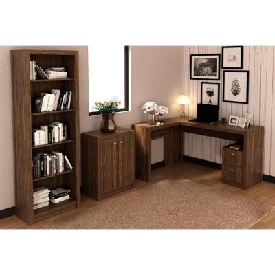 Escritório Completo (1 Mesa de Canto p/ Escritório ME4129 + 1 Balcão ME4103 + 1 Estante ME4104) 3 Peças Nogal - Tecno Mobili