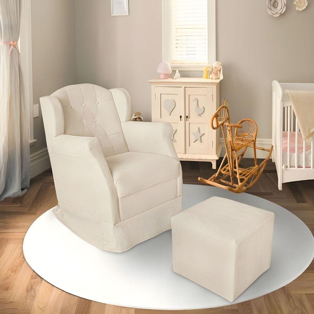 Poltrona Amamentação Cadeira Reforçada Balanço Puff Suede Cor:bege - 1