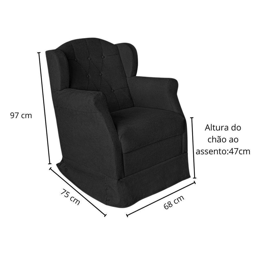 Poltrona Amamentação Cadeira Reforçada Balanço Puff Suede Cor:preto - 2