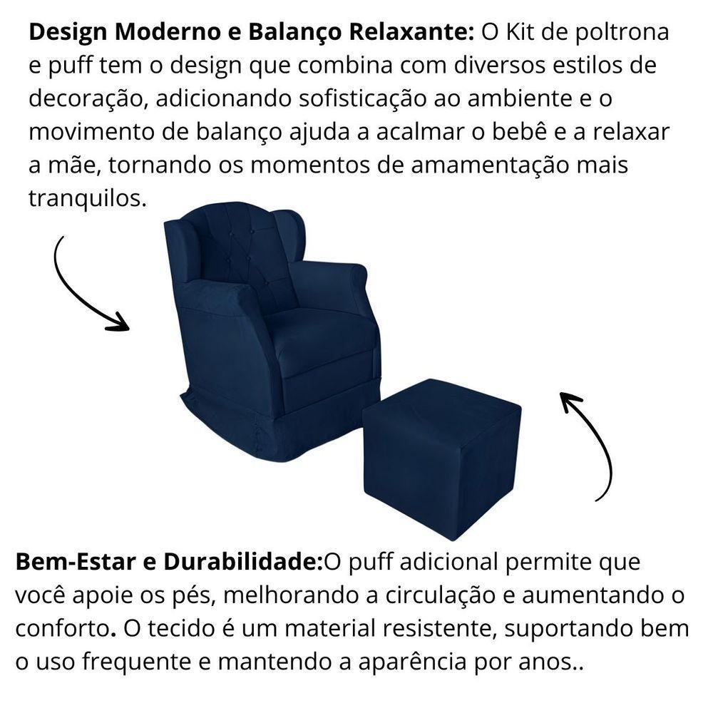 Poltrona Amamentação Cadeira Reforçada Balanço Puff Suede Cor:azul Marinho - 5