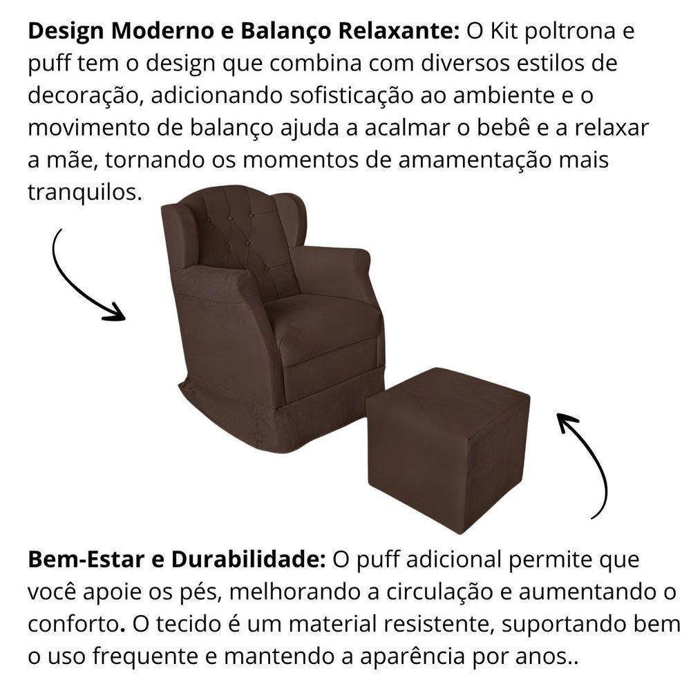 Poltrona Amamentação Cadeira Reforçada Balanço Puff Suede Cor:marrom - 8