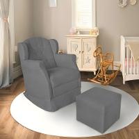 Poltrona Amamentação Balanço Confortável Puff Pétala Suede Cor:cinza - 2