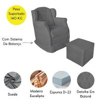 Poltrona Amamentação Balanço Confortável Puff Pétala Suede Cor:cinza