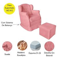 Poltrona Amamentação Balanço Confortável Puff Pétala Suede Cor:rosê