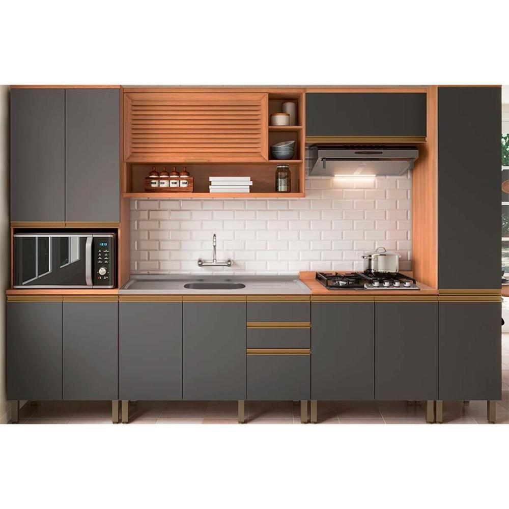 Módulo Cozinha Telasul Thela Macadâmia Balcão p/ Pia Macadâmia c/ 2 Portas e 3 Gavetas s/ Tampo 120cm Freijo/Branco - Telasul - 4