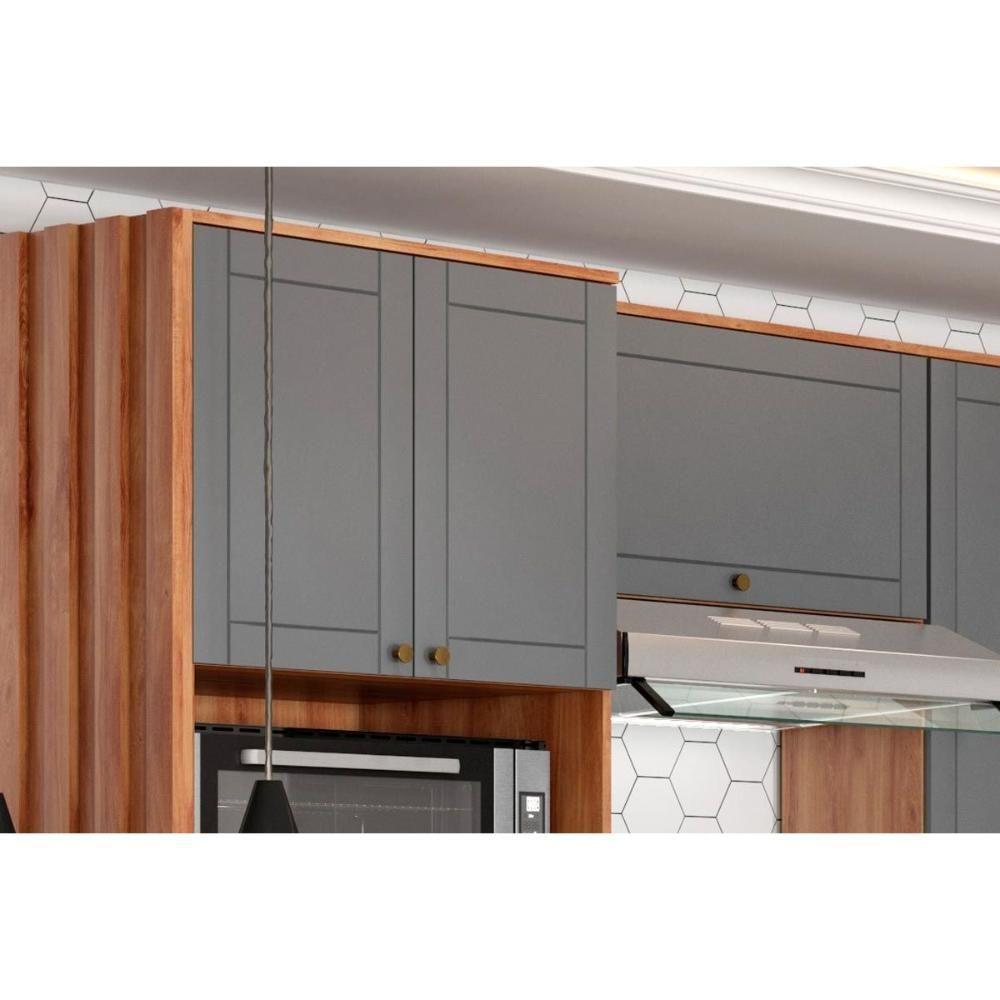 Cozinha Completa Bella 11 Peças (3Aéreos+3Balcões+1Paneleiro+1Cristaleira+1TorreQuente+1Ilha+1Complemento) C11P50 Nogal/Cinza - Carraro - 6