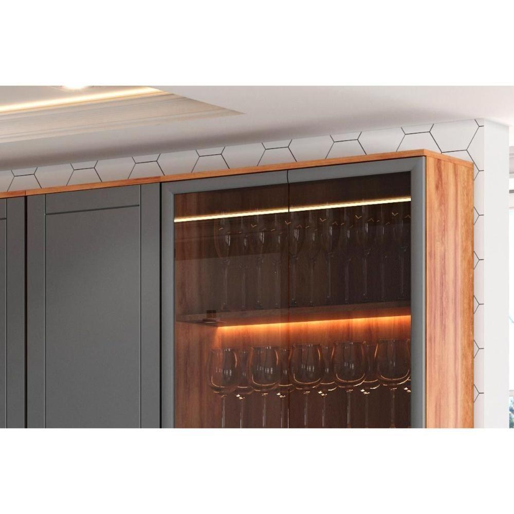 Cozinha Completa Bella 11 Peças (3Aéreos+3Balcões+1Paneleiro+1Cristaleira+1TorreQuente+1Ilha+1Complemento) C11P50 Nogal/Cinza - Carraro - 7