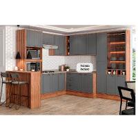 Cozinha Completa Bella 11 Peças (3Aéreos+3Balcões+1Paneleiro+1Cristaleira+1TorreQuente+1Ilha+1Complemento) C11P50 Nogal/Cinza - Carraro - 1
