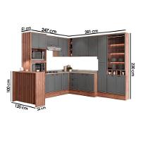 Cozinha Completa Bella 11 Peças (3Aéreos+3Balcões+1Paneleiro+1Cristaleira+1TorreQuente+1Ilha+1Complemento) C11P50 Nogal/Cinza - Carraro - 2
