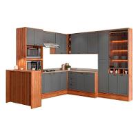 Cozinha Completa Bella 11 Peças (3Aéreos+3Balcões+1Paneleiro+1Cristaleira+1TorreQuente+1Ilha+1Complemento) C11P50 Nogal/Cinza - Carraro
