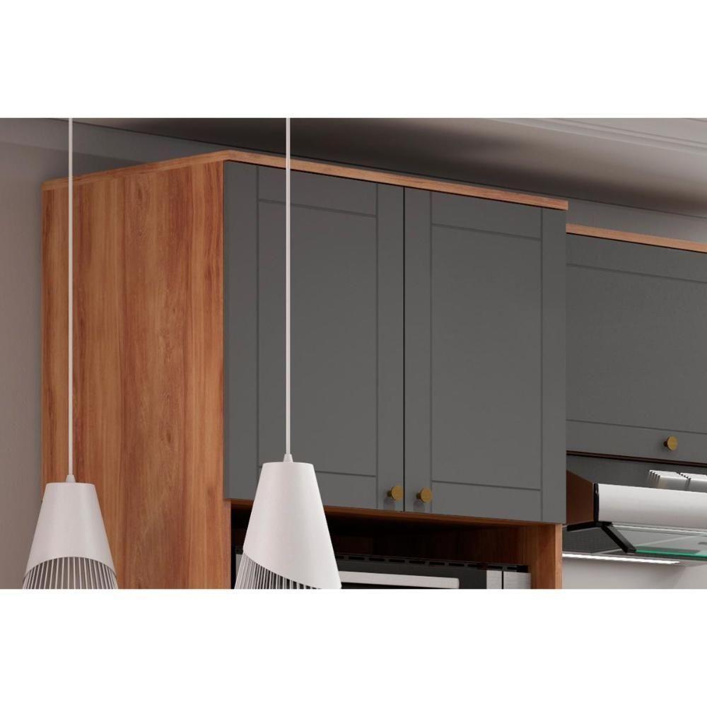 Cozinha Completa Bella 11 Peças (3Aéreos+4Balcões+1Paneleiro+1Cristaleira+1Ilha+1Complemento) C11P59 Nogal/Cinza - Carraro - 6