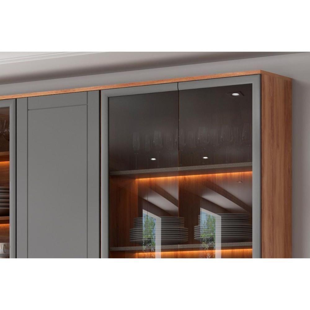 Cozinha Completa Bella 11 Peças (3Aéreos+4Balcões+1Paneleiro+1Cristaleira+1Ilha+1Complemento) C11P59 Nogal/Cinza - Carraro - 7