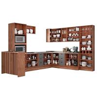 Cozinha Completa Bella 11 Peças (3Aéreos+4Balcões+1Paneleiro+1Cristaleira+1Ilha+1Complemento) C11P59 Nogal/Cinza - Carraro