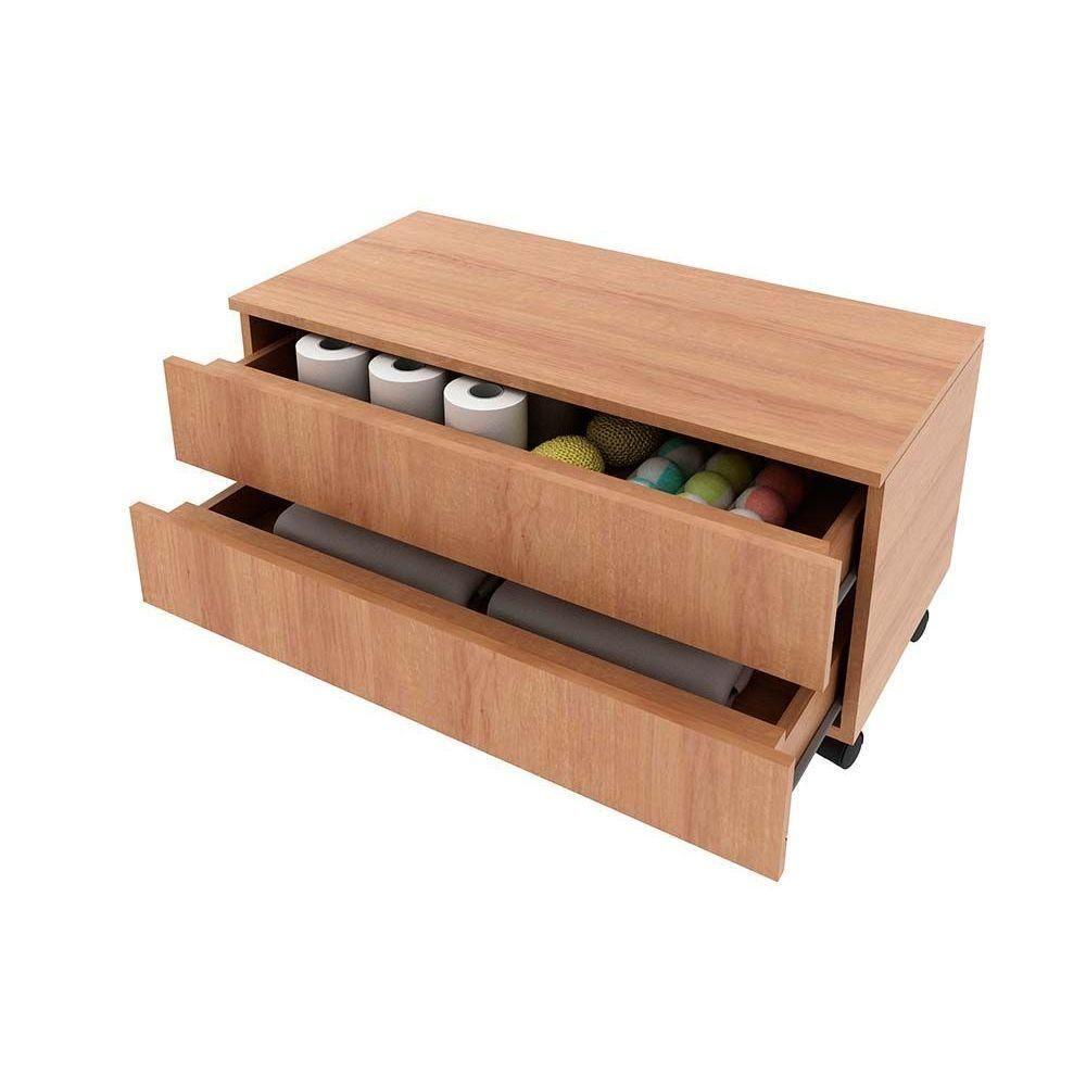 Conjunto de Banheiro Balcão c/ Rodizios BN3603 s/ Cuba 80cm e Armário c/ Espelho BN3614 Amendoa/Marmore Branco - Tecno Mobili - 4