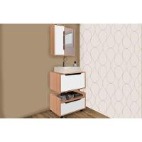 Conjunto de Banheiro Balcão Suspenso BN3646 e Balcão c/ Rodízios BN3647 60cm e Armário c/ Espelho BN3648 60cm Amêndoa/Branco - Tecno Mobili - 1