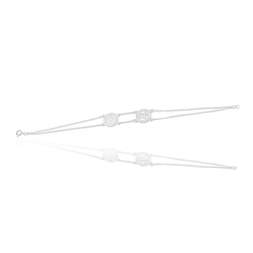 Pulseira Dupla Escapulario Imagem São Bento Prata 925 - 2