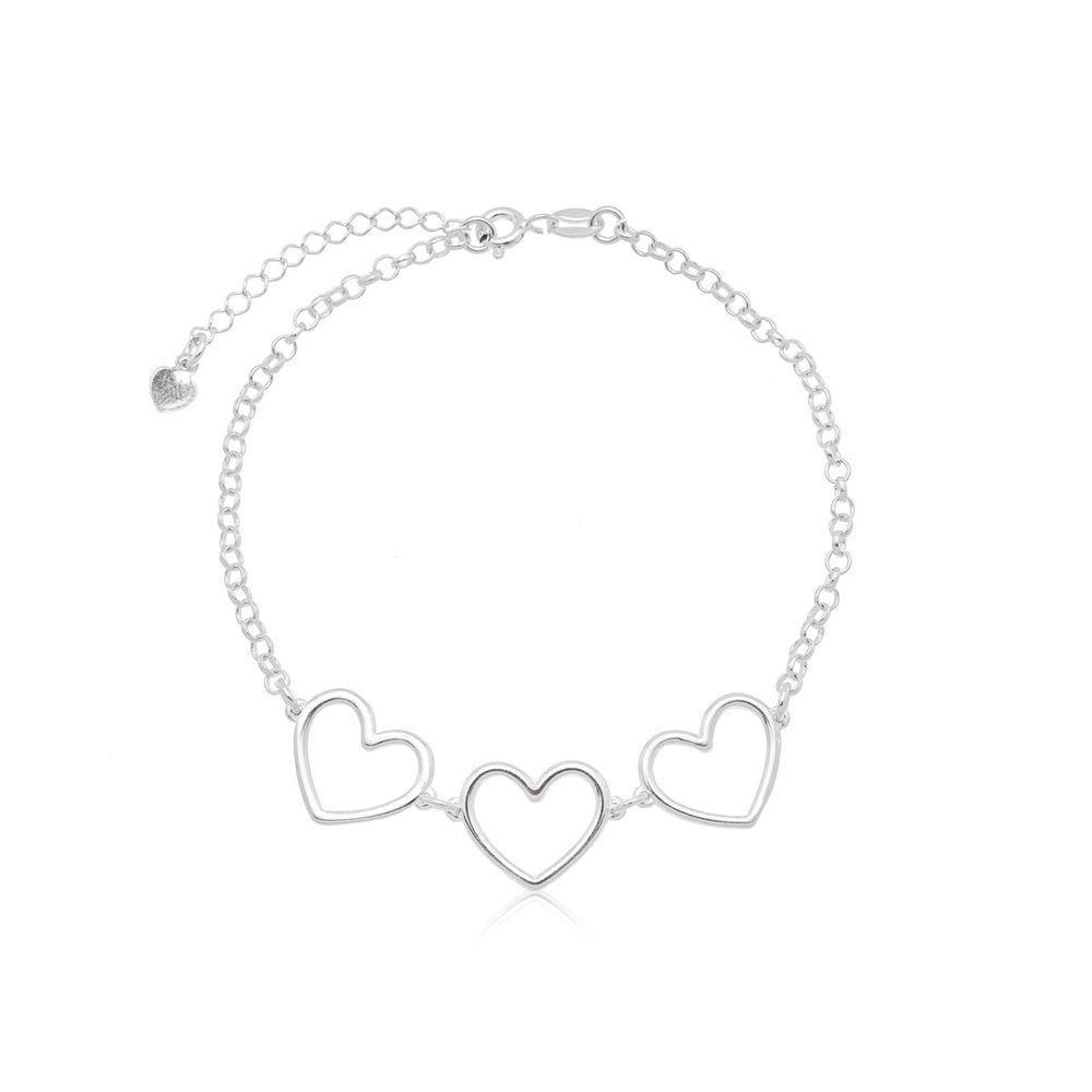 Pulseira 03 Corações Vazados Prata 925 - 1