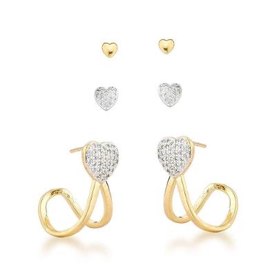Trio De Brincos Argola E Dois Corações Banhados A Ouro 18k