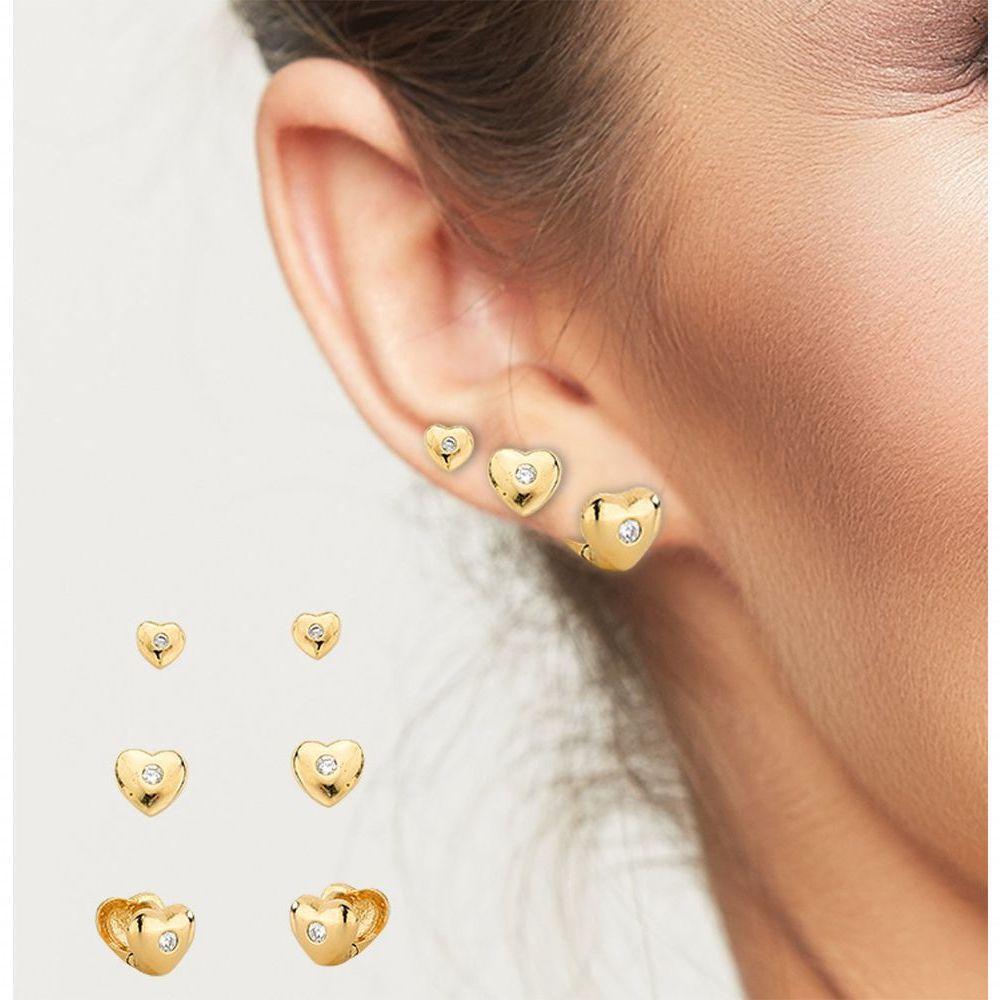 Trio De Brincos Corações Com Ponto De Luz Banhado A Ouro 18k - 2