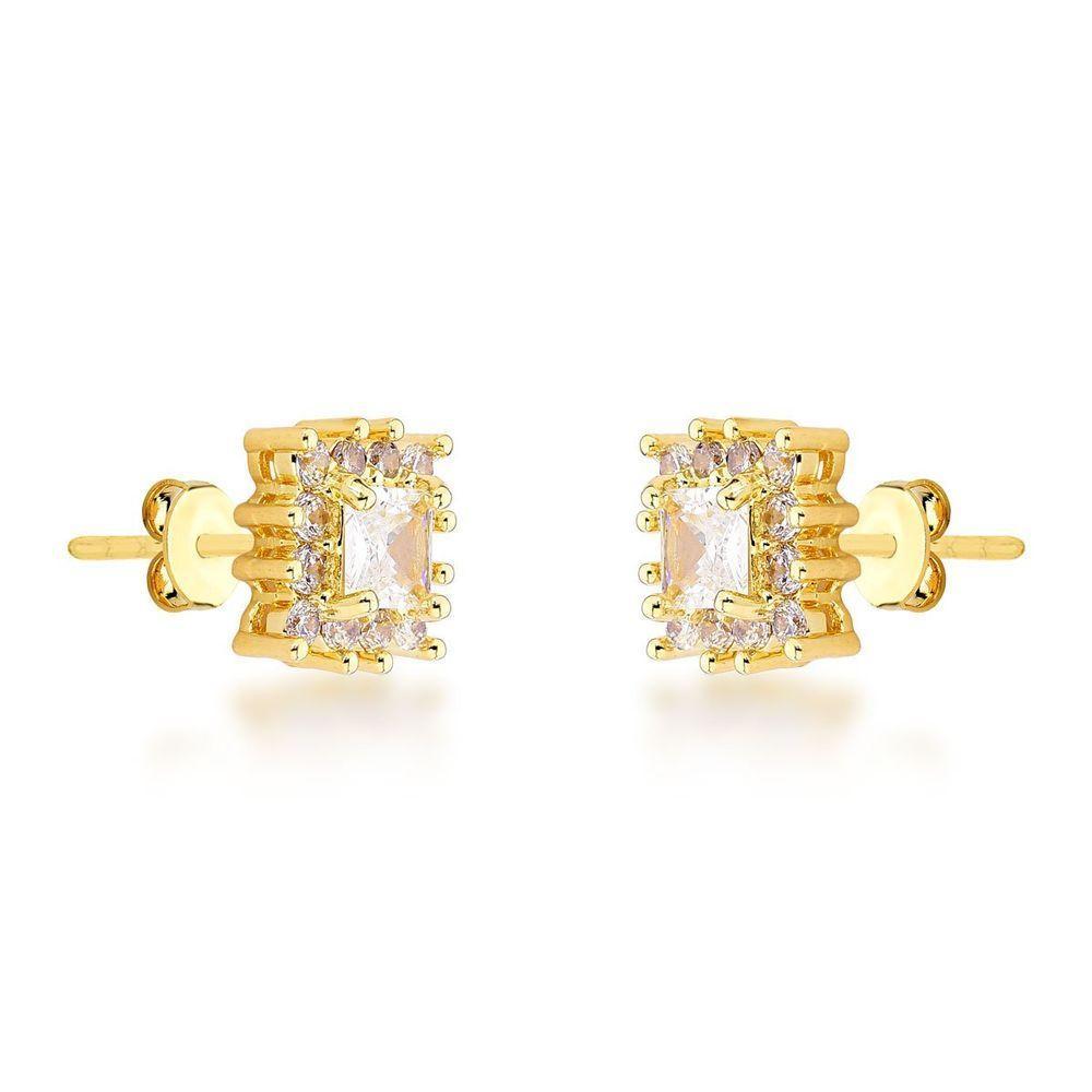 Brinco Quadrado Ponto De Luz Atraktiva Banhado A Ouro 18k - 1
