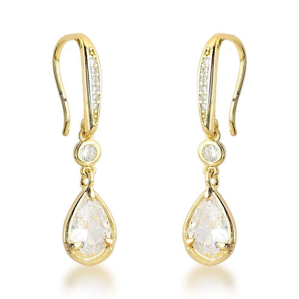 Kit De Brincos De Ouro Banhado 18k – Solitário E Pingente Em Gota Com Cristais - 2