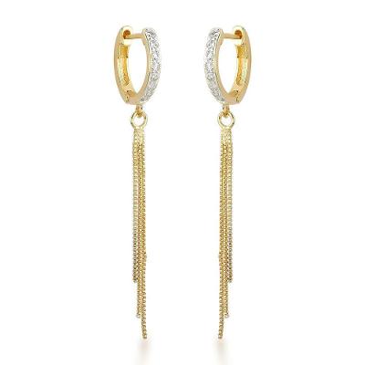 Brincos De Argola Com Franja Elegantes Banhados A Ouro 18k Com Zircônias Cristais Banhado A Ouro 18k