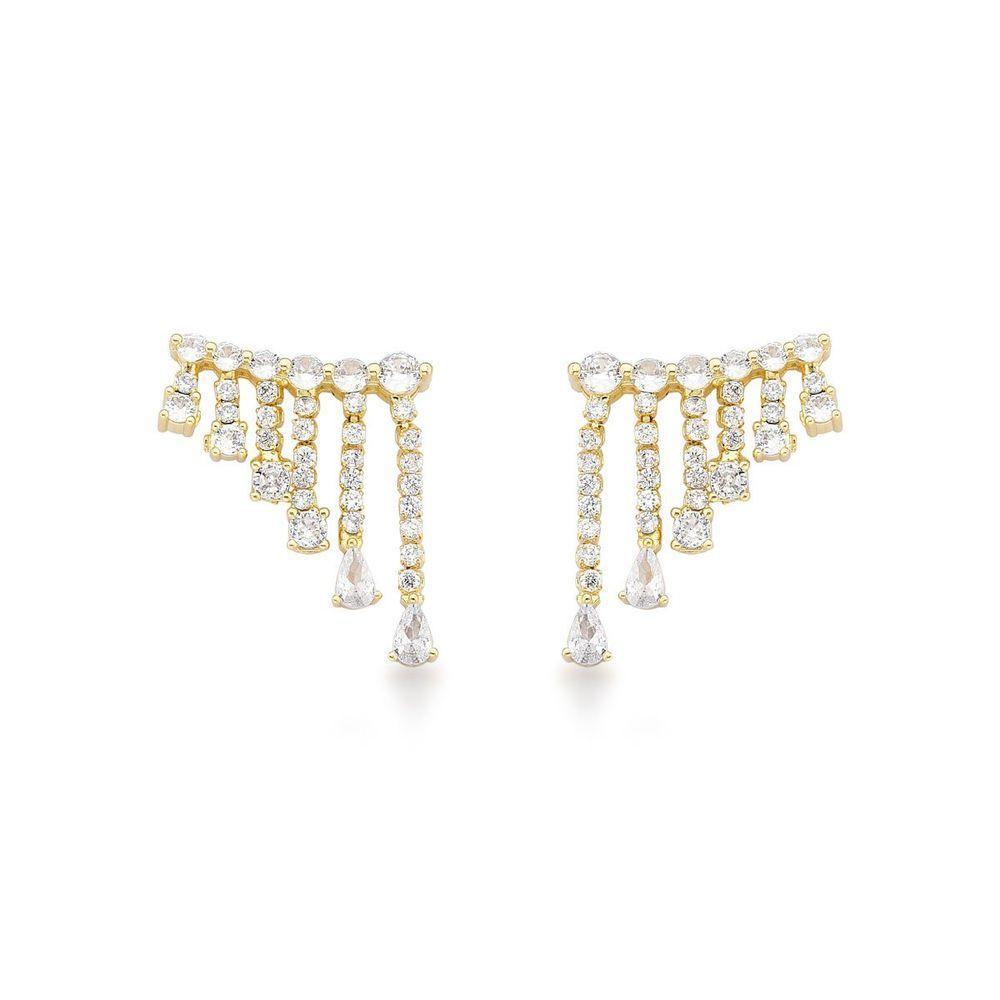 Brincos Cascata De Cristal Semijoia Para Festas – Luxo Radiante Banhado A Ouro 18k - 1